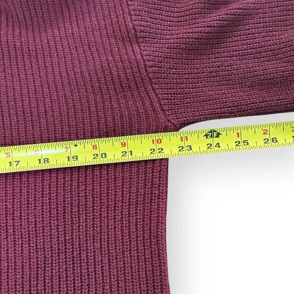 Talbots Shaker Stitch Sweater XL Burgundy Chunky Knit Split Neck Balloon Sleeve